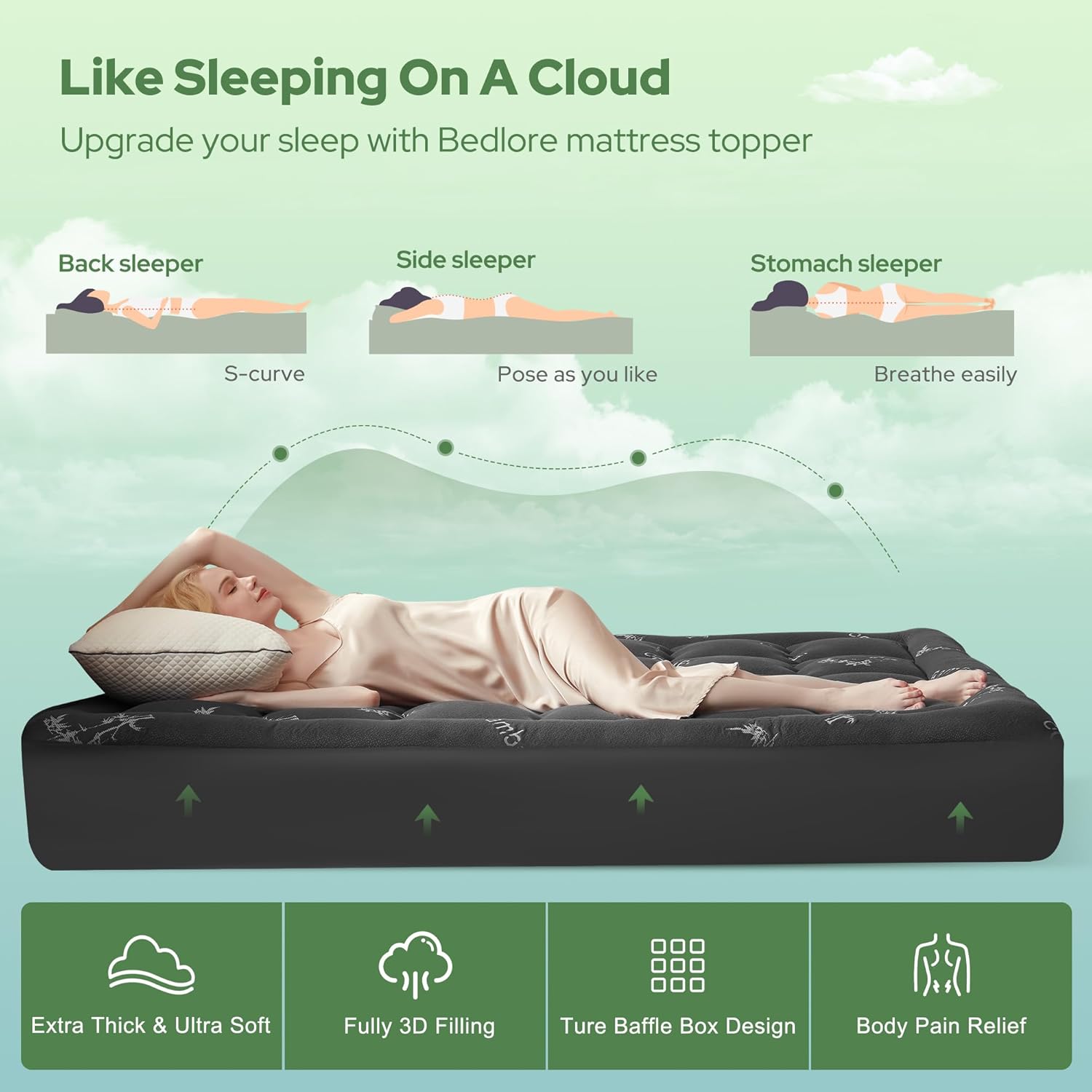 Twin XL Mattress Topper Viscose Derived from Bamboo, Thick Pillow Top Mattress Pad with Deep Pockets for 6-15 inches Mattress, Soft Mattress Topper College Dorm Size for Back Pain(Dark Gray)