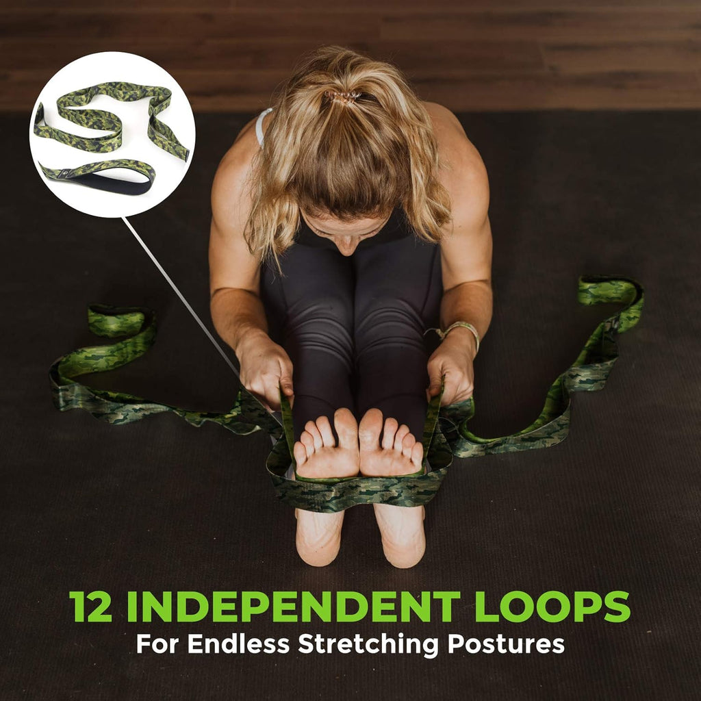 Gradient Fitness Stretching Strap for Physical Therapy, 12 Multi-Loop Stretch Strap 1.5inch W x 8' L, Neoprene Handles, Physical Therapy Equipment, Yoga Straps for Stretching, Leg Stretcher.