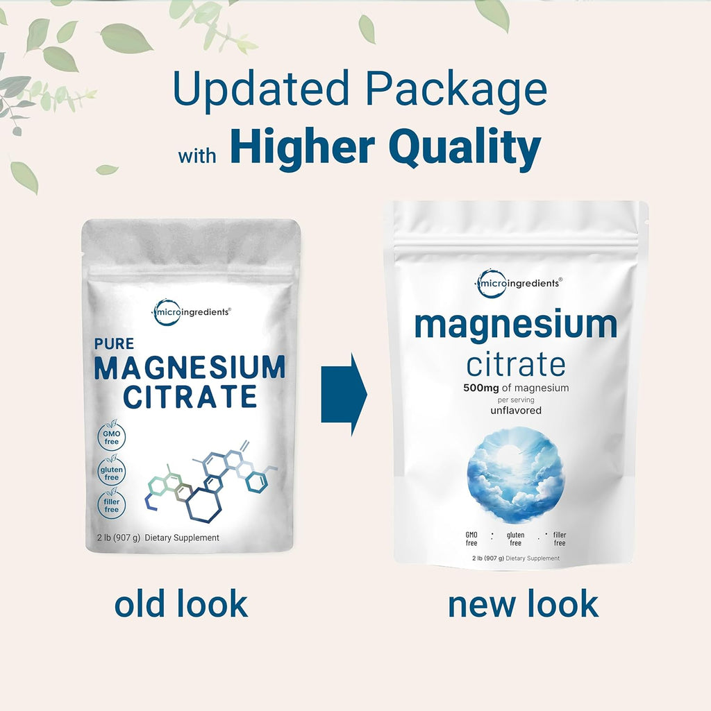 Pur Magnesiu Powder 2lb Magnesiu Citrat Powde Unflavore Relaxatio an Nutrien Utilizatio Easil Absorbe Non-GMO Vegan