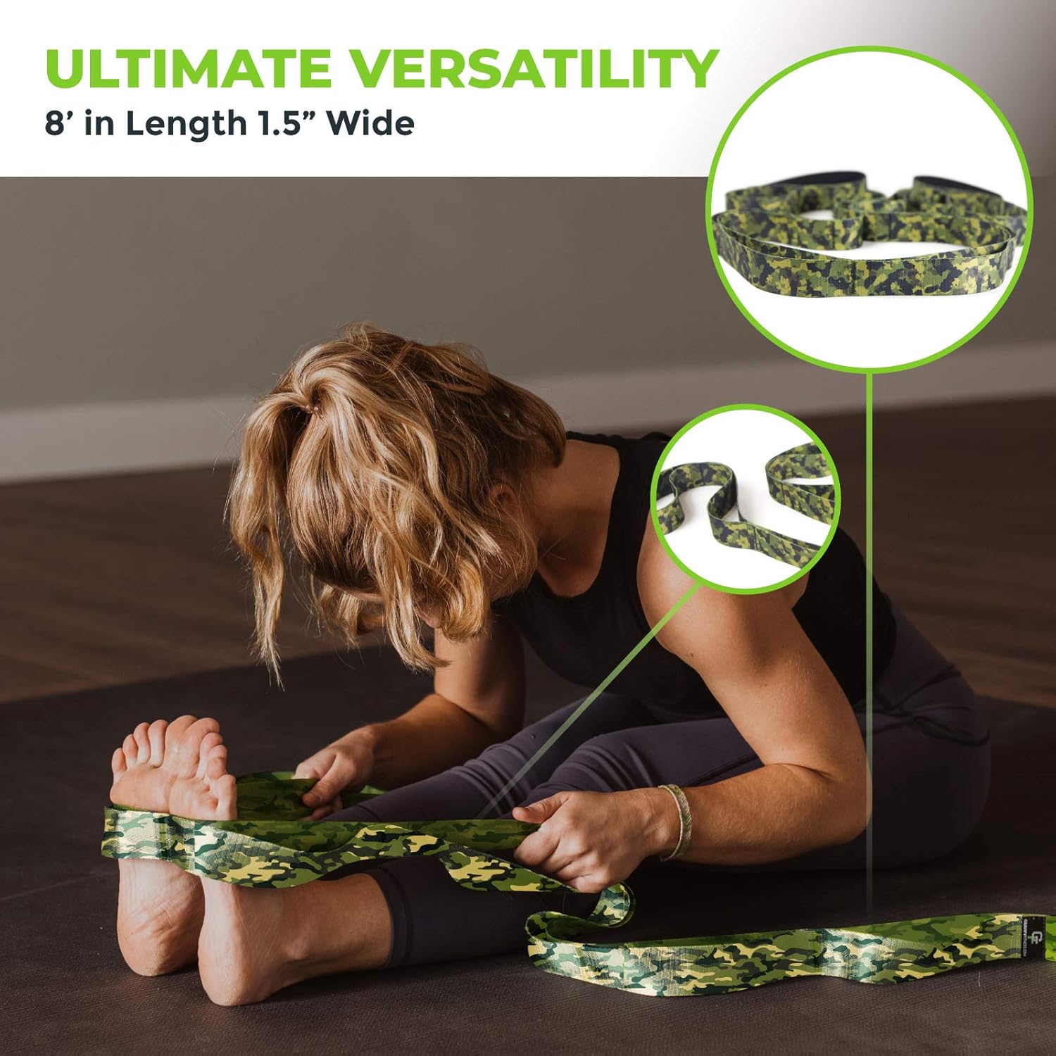 Gradient Fitness Stretching Strap for Physical Therapy, 12 Multi-Loop Stretch Strap 1.5inch W x 8' L, Neoprene Handles, Physical Therapy Equipment, Yoga Straps for Stretching, Leg Stretcher.