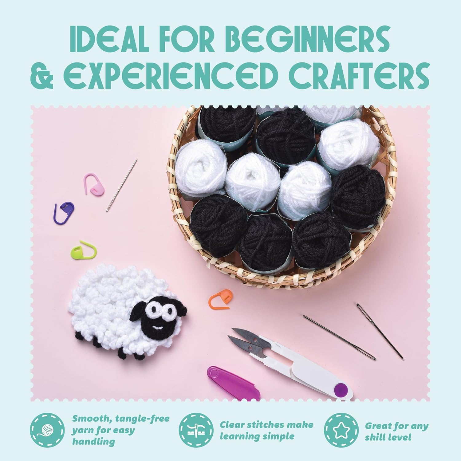 Mir Handcraft Croche Se fo Beginner 26 Yard Soft Premiu Acryli Yar fo Crochetin 1 Blac an Whit 10 Skein Strong Lightweigh Yar fo Knittin an DI Craft fo Kid Adults