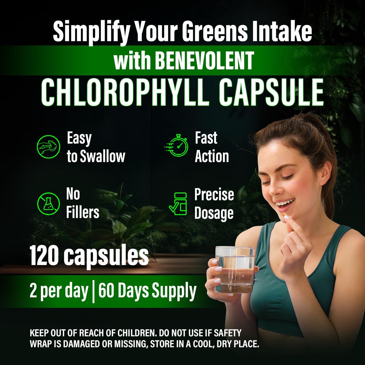 Benevolen Chlorophyl Capsule 350m 100 Natura Ultr Chlorophyl 20 Potenc Concentratio fo Energ Boost Immun Support Interna Deodorant Ski Health Non-GMO 12 Capsules