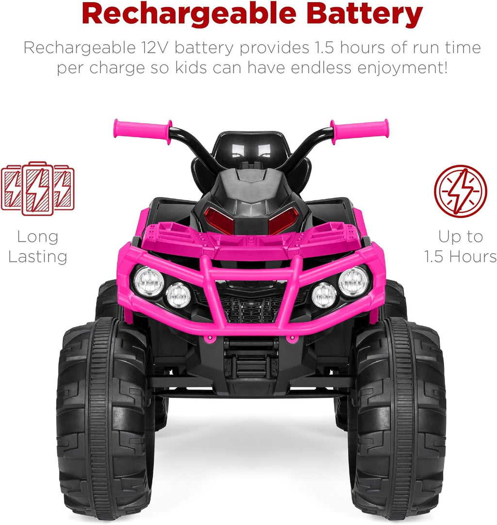 Best Choice Products 12V Kids Ride-On Electric ATV, 4-Wheeler Quad Car Toy w/Bluetooth Audio, 3.7mph Max Speed, Treaded Tires, LED Headlights, Radio - Hot Pink