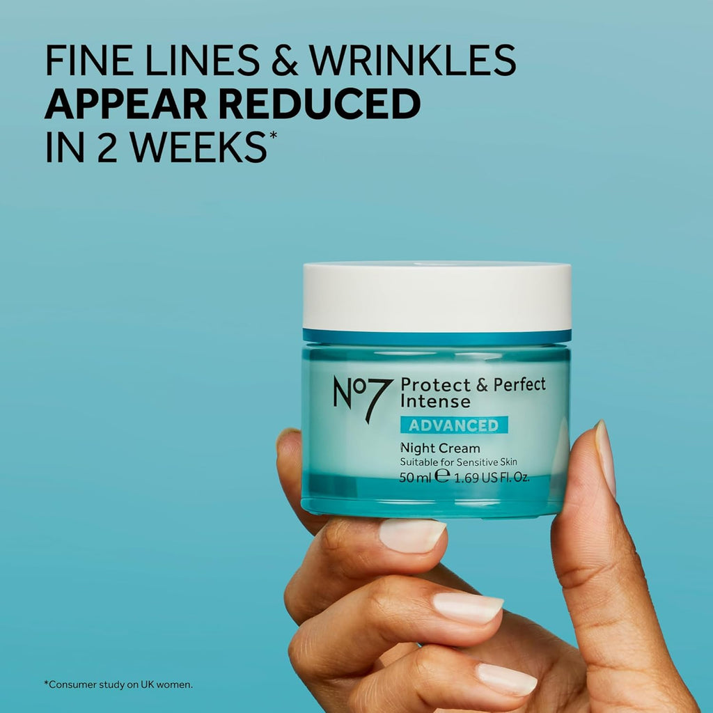 No7 Protect Perfect Intense Advanced Night Cream - Vitamin E Shea Butter Face Cream - Fine Line Reducing Moisturizer with Collagen Peptide Technology (1.69 fl oz)