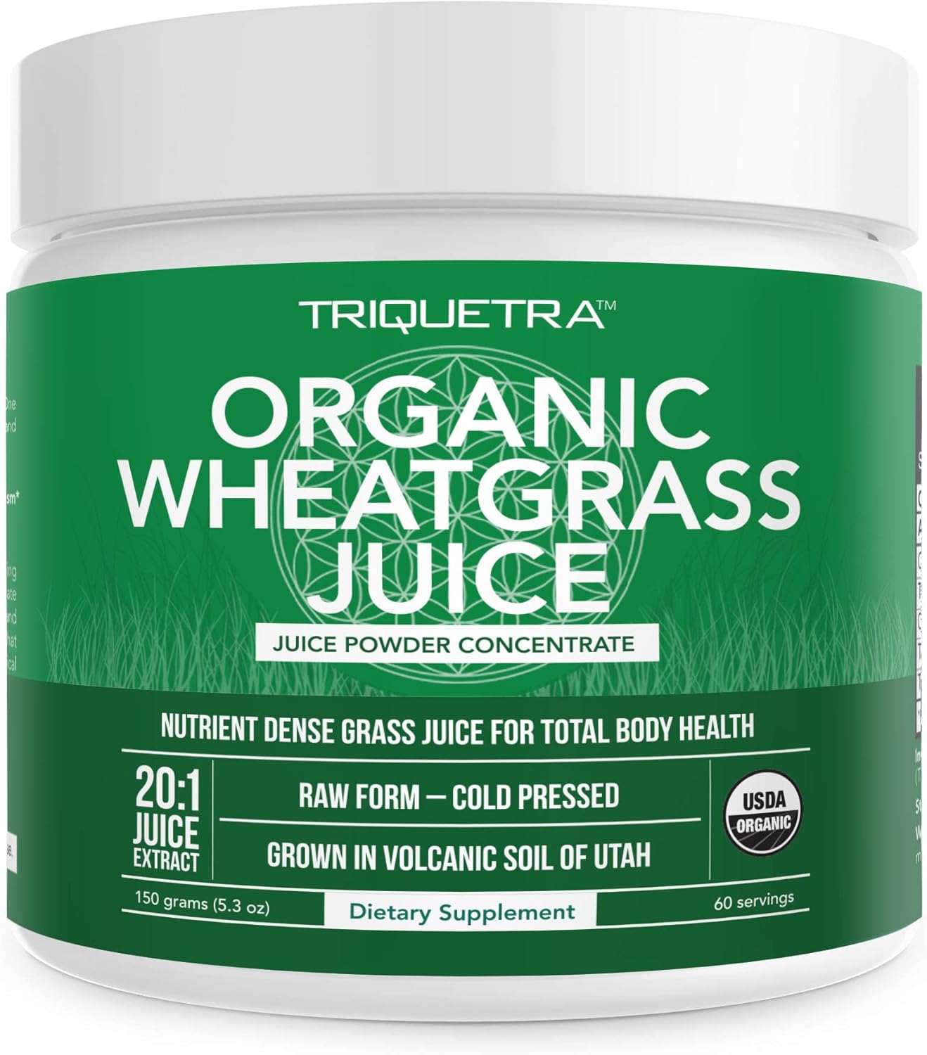 Organic Wheatgrass Juice Powder - Organic, Grown in Volcanic Soil of Utah - Raw Form, Cold-Pressed Then CO2 Dried, 20:1 Concentrate Juice Extract - Unflavored (5.3 oz ¨C 60 Servings)