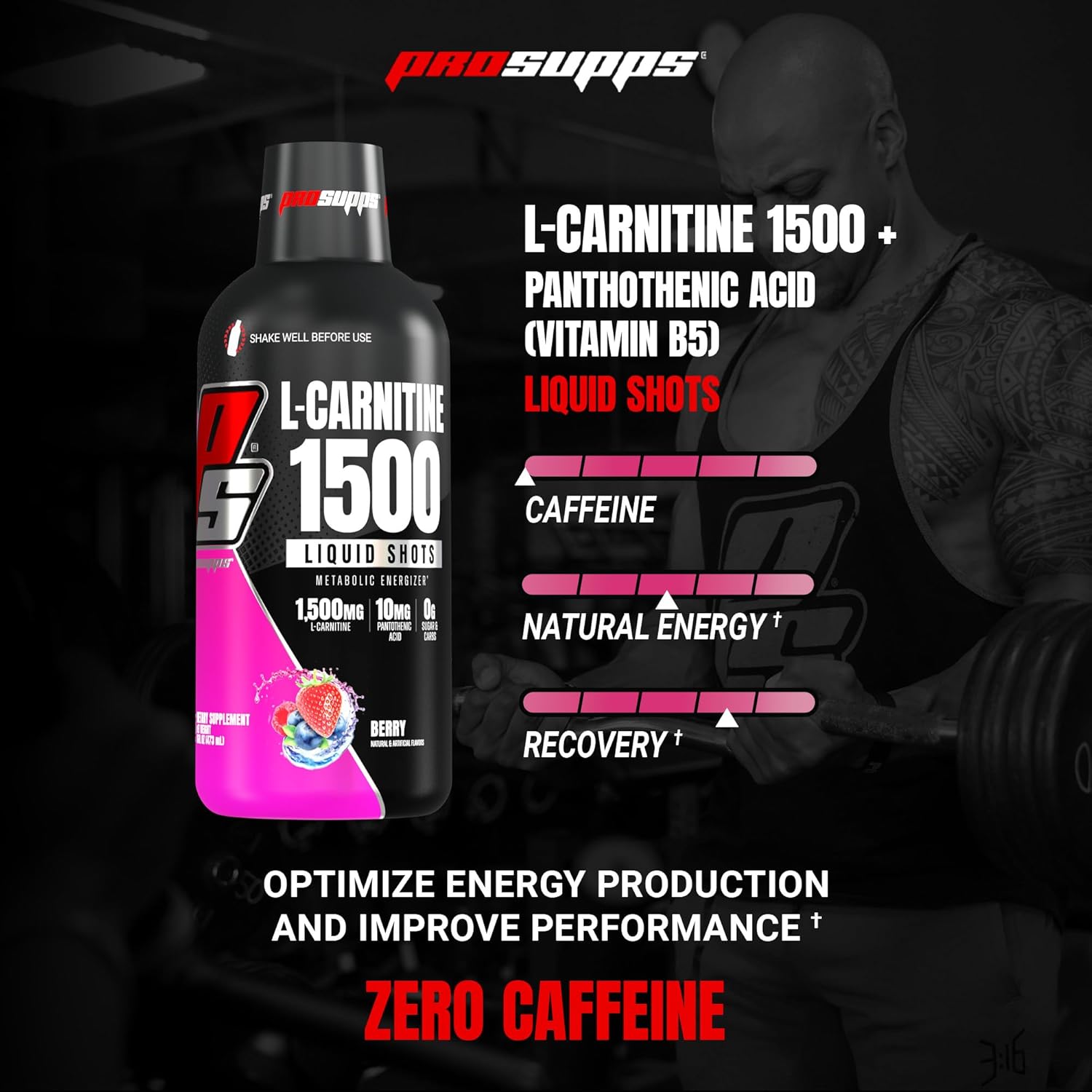PROSUPPS L-Carnitine Liquid 1500, Stimulant-Free Liquid Shots for Men Women - Clean Workout Drink for Energy, Performance Muscle Recovery - No Sugar, No Carbs - 31 Servings, Berry