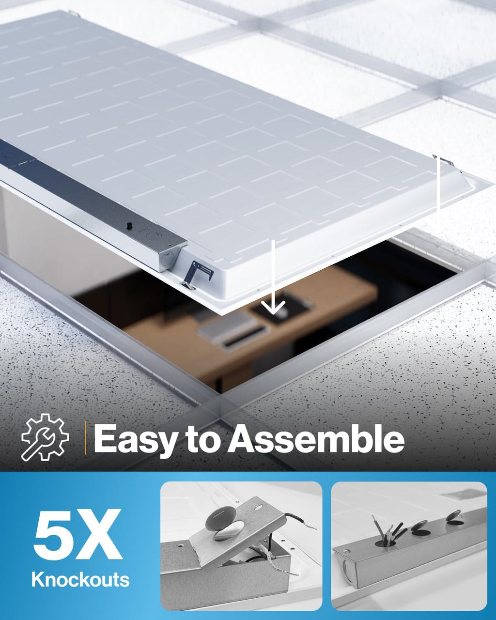 Sunc 2 Pac 2x LE Fla Pane Ligh Dro Ceilin Offic Sho Commercia Warehous Fixture 650 Lumens Selectabl Features 30W/40W/50W 4000K/5000K/6000K Dimmabl (0-10V) Dustproo ETL