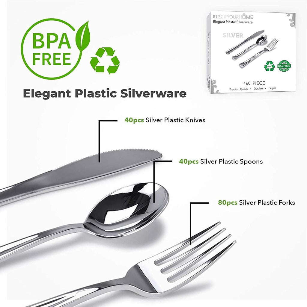 16 Pac Silve Plasti Cutler Disposabl Silverwar 8 Forks 4 Knives 4 Spoon Fo Catering Parties Dinners Weddings an Everyda Use