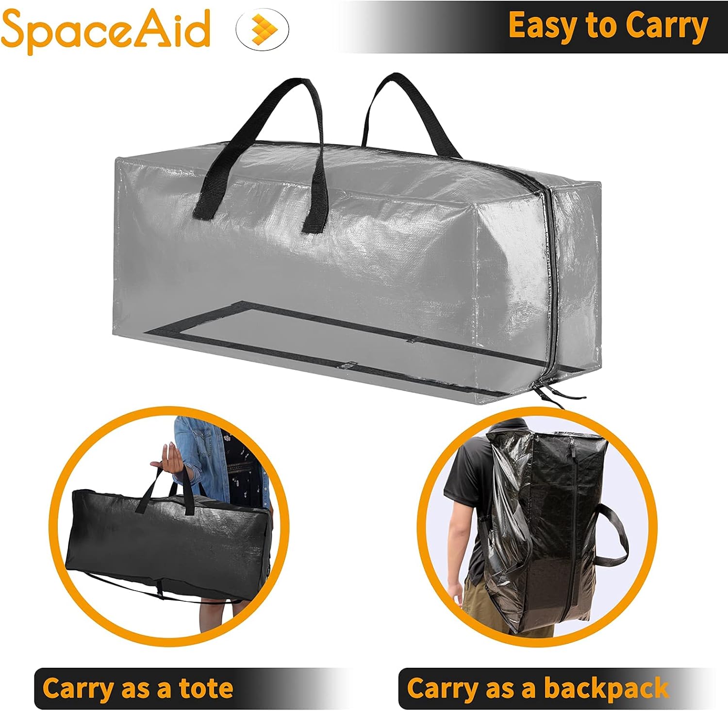 SpaceAid Heavy Duty Moving Bags, Extra Large Storage Totes W/Backpack Straps Strong Handles Zippers, Alternative to Moving Boxes, Packing Moving Supplies, Black (4 Pack)