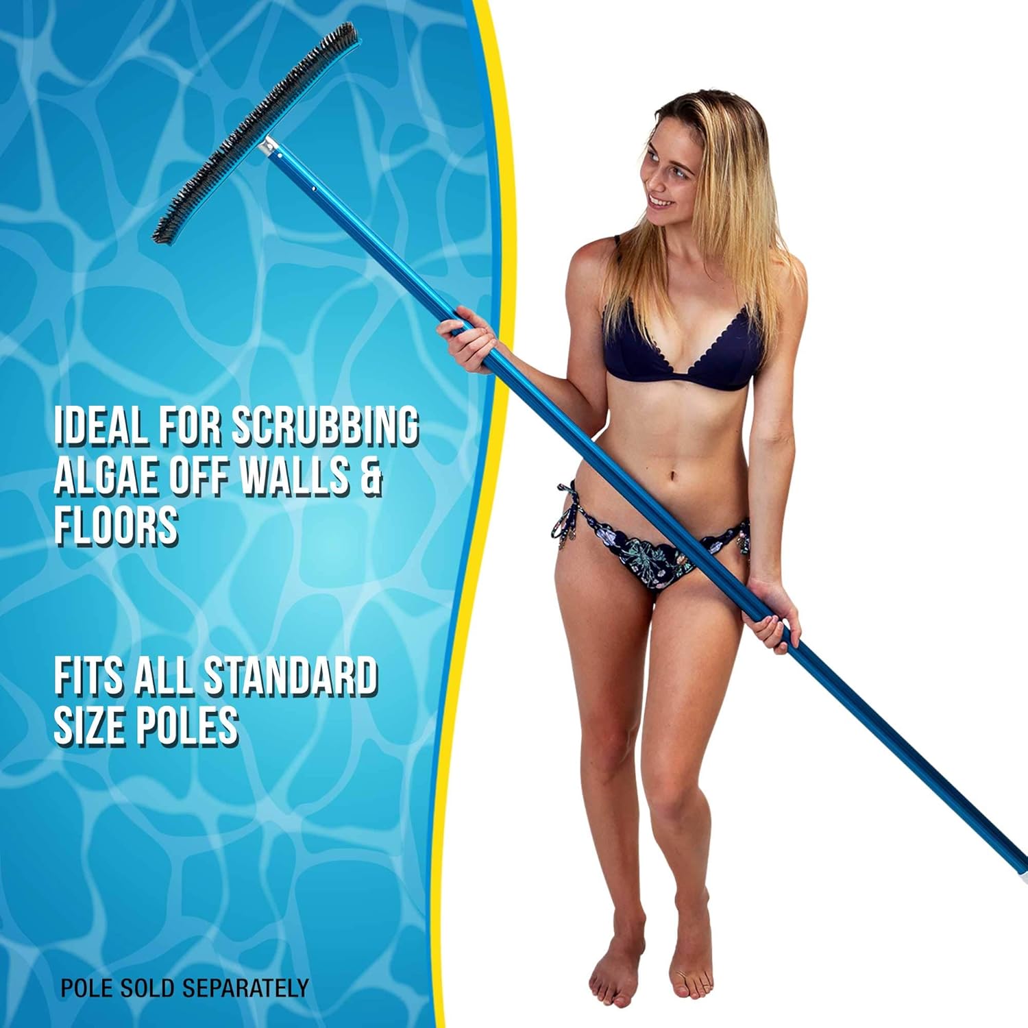 U.S. Pool Supply Pool Brush Head for Inground Pools - 18inch Stainless Steel Pool Brush, Metal Wire Bristles, Scrubbing Scrubber Brushes - Remove Calcium Build-Up on Tiles, Rust Stains on Concrete Walls