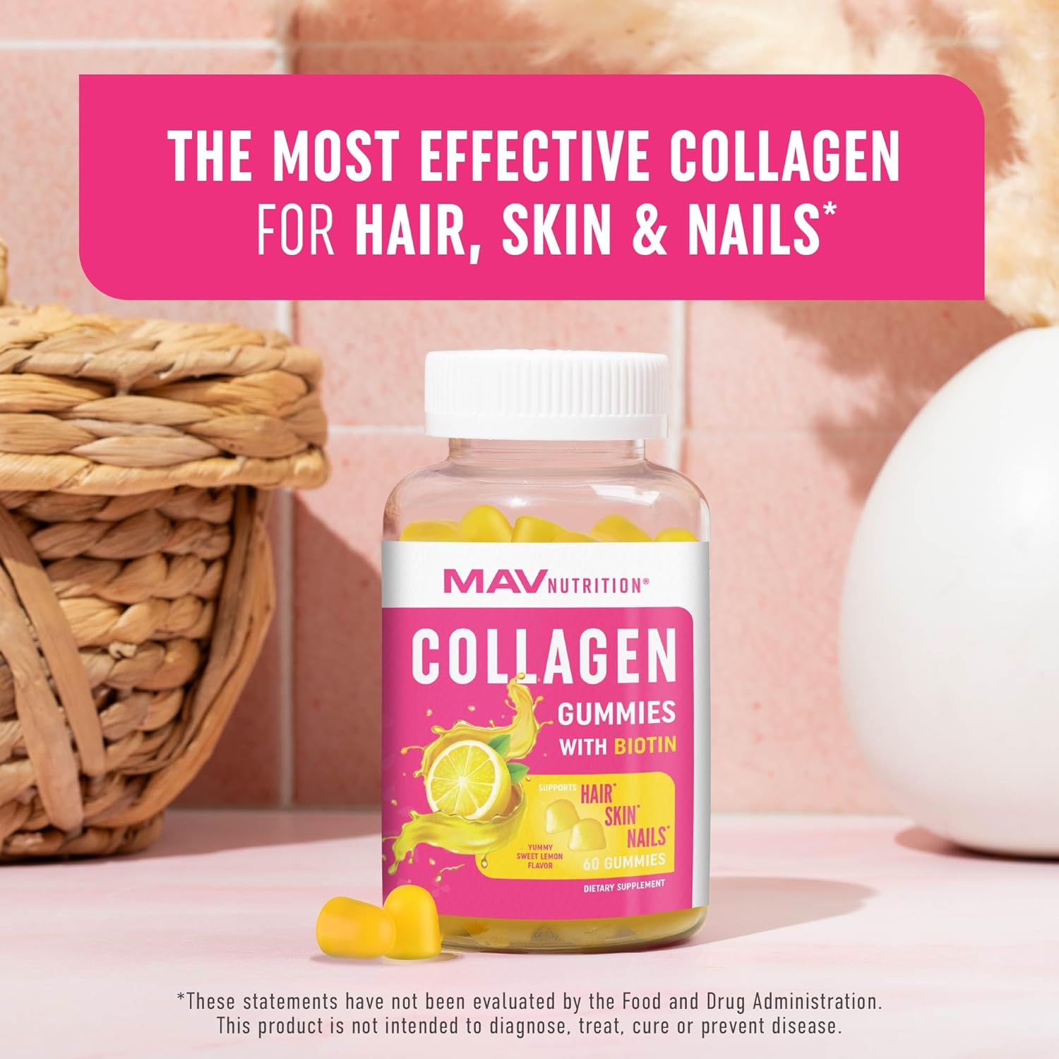 Collage Gummie fo Wome 200m Hydrolyze Collage 2500mc Biotin Wit Vitami C Zin Ant Aging Hai Growth Skin Stron Nail Non-GM Gumm Vitami Supplement 6 Count