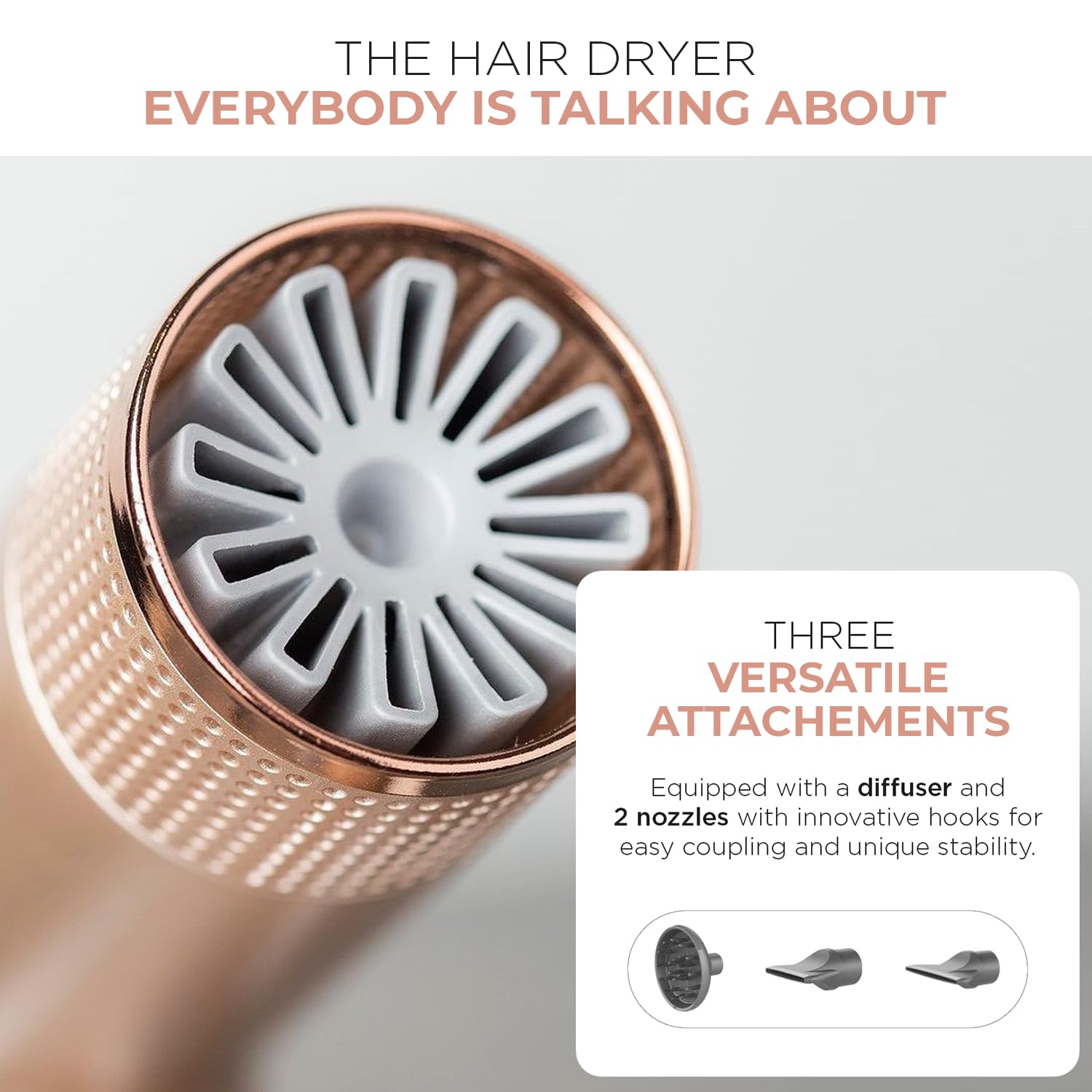 GAM Ital Professiona Hai Drye Ros Gol I Perfett Lightweight Powerfu Pr Salo Blo wit Diffuse  Concentrato Nozzl Attachmen Tool (Unde 1LB)
