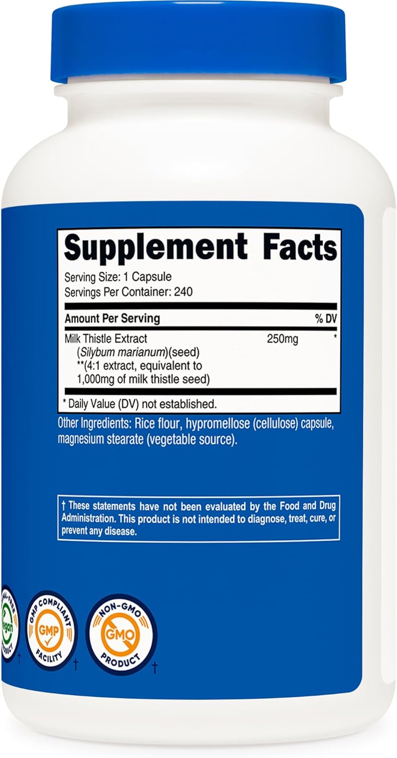 Nutricost Milk Thistle 1,000mg Equivalent, 240 Capsules (3 Pack) - 250mg of 4:1 Extract - Vegan, Non-GMO and Gluten Free