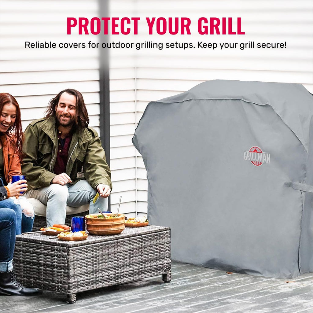 Grillman Grill Cover, BBQ Outdoor Grill Covers, Charcoal, Gas Grills, Waterproof, Rip-Proof, Weather-Resistant, Anti-UV, Barbecue Cover for Weber, Genesis, Charbroil, Nexgrill, etc (Gray, 58 Inch)