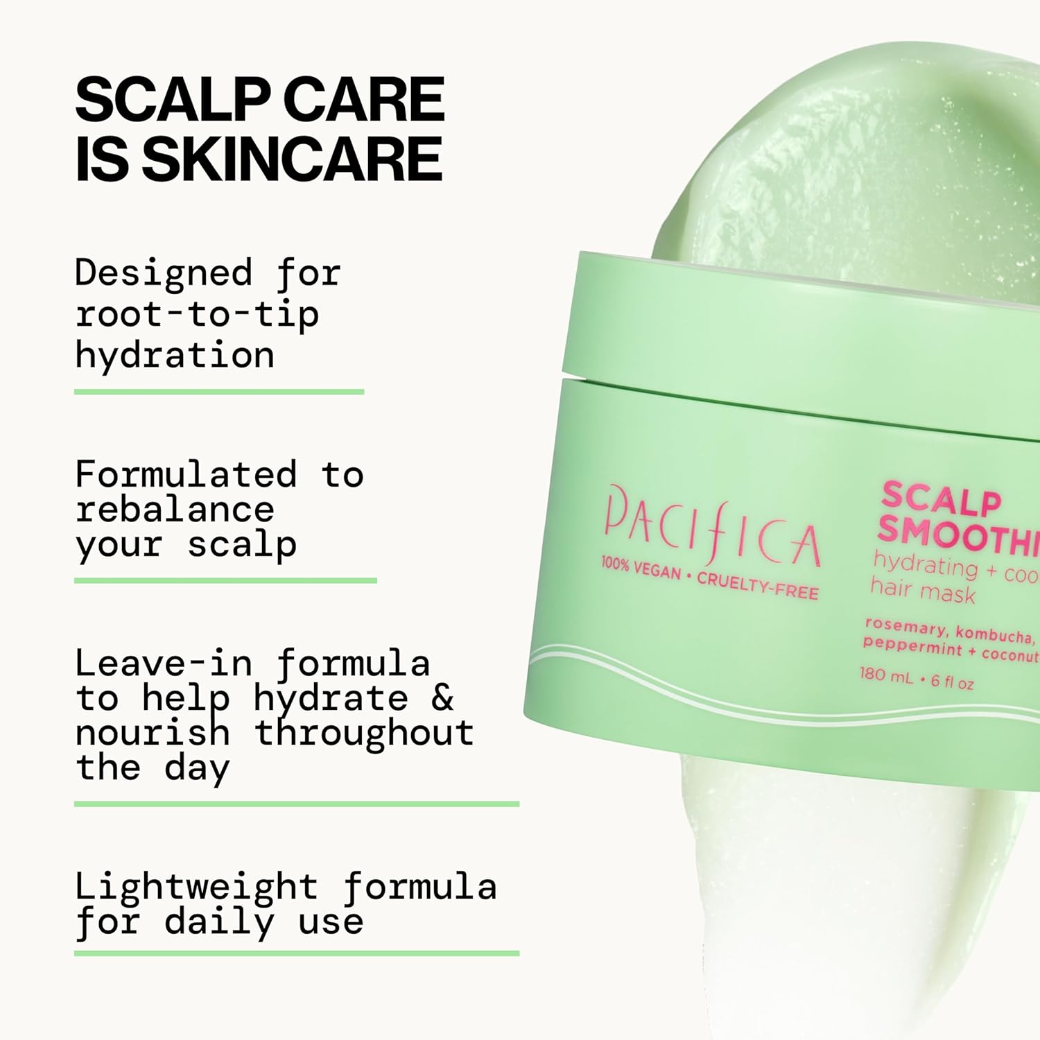 Pacifica Scalp Smoothie Hydrating Scalp Treatment Leave-On Hair Mask, Cooling Relief for Dry, Flaky, Itchy Scalp Thinning Hair, Vegan Cruelty-Free, 6 fl oz