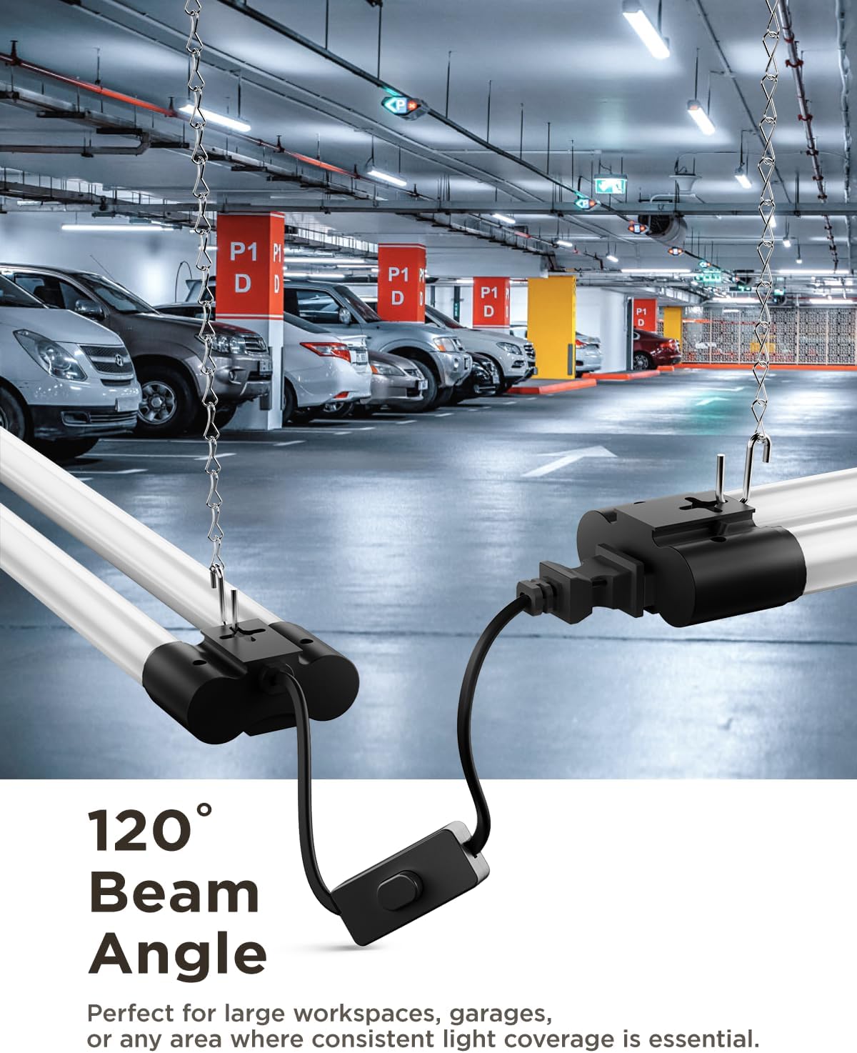 Sunc LE Sho Light fo Worksho 4FT Linkabl Garag Lighting 450 LM 40 (150 Equivalent) 5000 Daylight Surfac Suspensio Mount 4 Inc Integrate Fixture Black