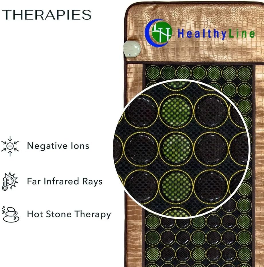 HealthyLine Far Infrared Heating Pad for Back Pain Relief, Premium Real Jade and Tourmaline Stones, Deep FIR Therapy, EMF-Shielded, 5-Year Warranty, Full Body 72inch x 24inch