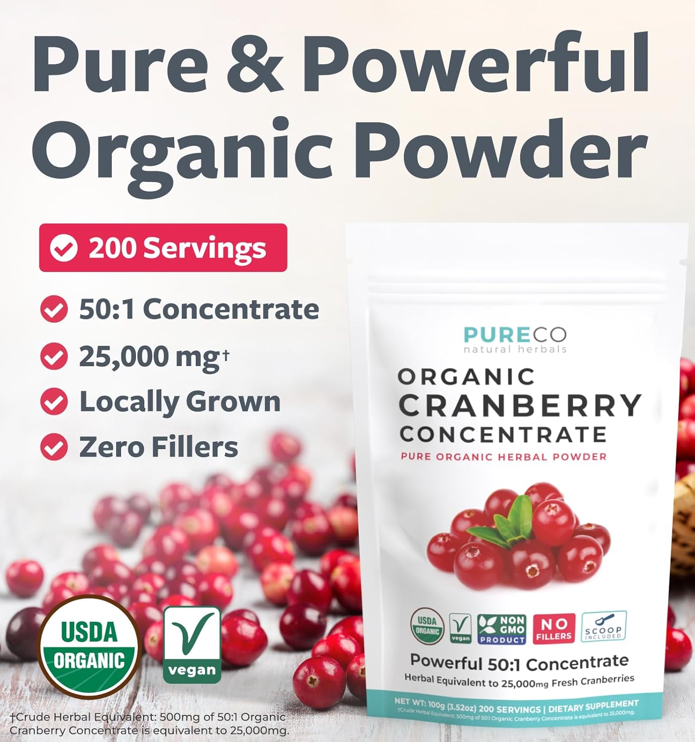 USD Cranberr Powde Organi Certifie Organi Cranberr Juic Concentrat Suppor Urinar Trac Healt fo Wome Me Pur Berr Concentrat Vega Non-GM Fille Fre (20 Servings)