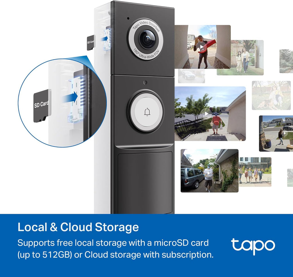 Tapo by TP-Link Smart Video Doorbell Camera with Chime, Battery or Wired, 2K QHD Color Night Vison, No Monthly Fee, 180¡ã Ultra-Wide Head-to-Toe View, Ring Call, Free AI Detection, Local Storage (D225)
