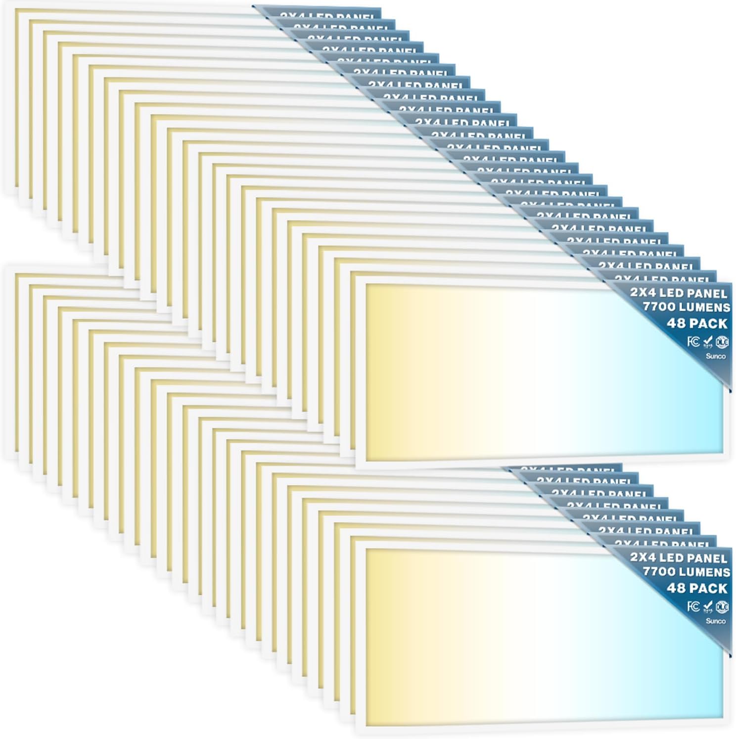 Sunc 4 Pac 2x LE Fla Pane Ligh Dro Ceilin Offic Fixture 770 LM Selectabl Features 40W/50W/60W 4000K/5000K/6000K Dimmabl (0-10V) Dustproo ETL.