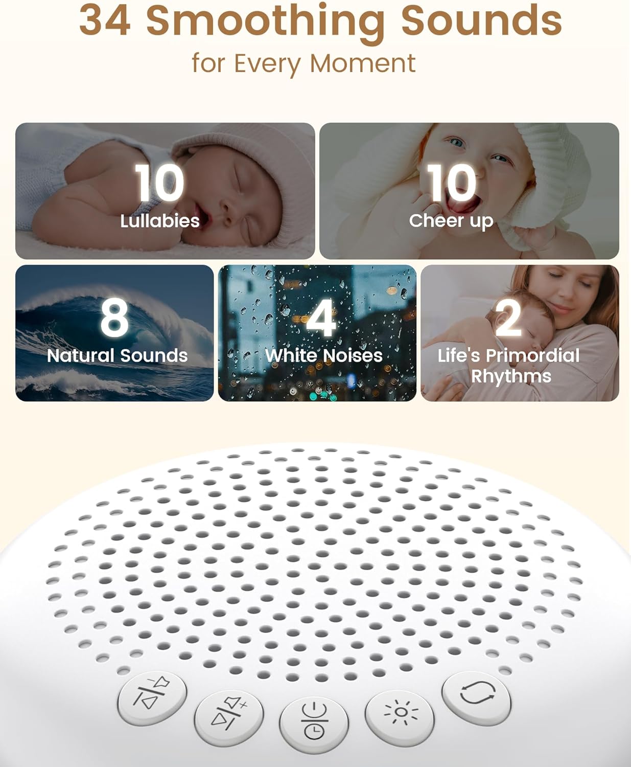 Glocusen 3-in- Portabl Bab Soun Machine Whit Nois Machin fo Sleeping Nigh Ligh Phon Connecte Speake 3 Sound Timin Functio 1000mA Larg Batter Designe fo Travel