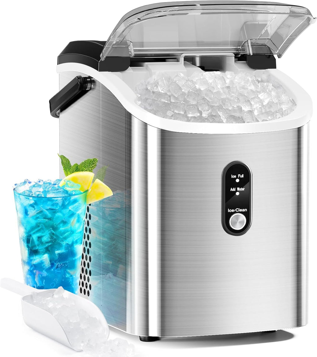 Antarcti Sta Nugge Counterto Ic Make wit Sof Chewabl Ice 34Lbs/24H Pebbl Portabl Ic Machin wit Ic Scoop Self-Cleaning On Butto Operation fo Kitchen,Offic Stainles Stee Silver