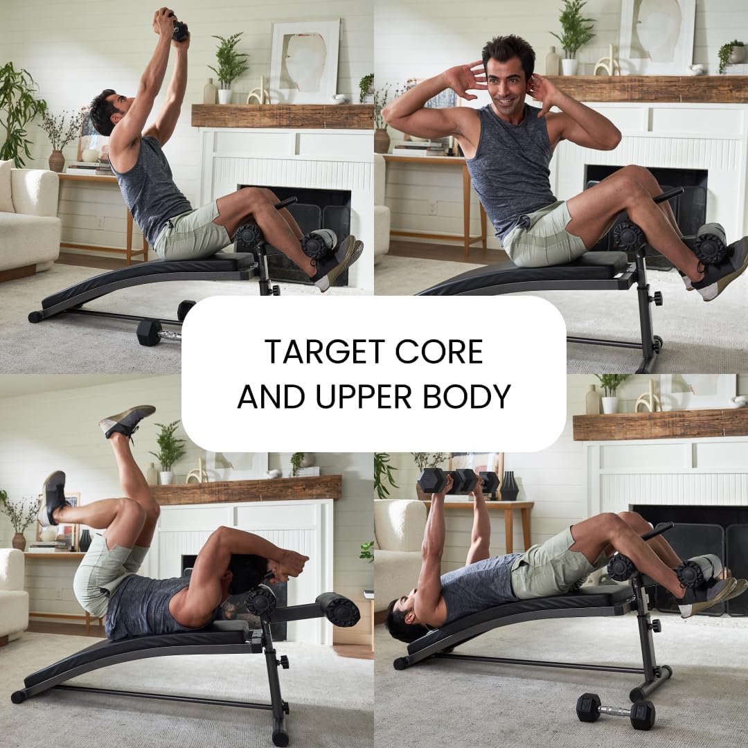 Finer Form Gym-Quality Adjustable Sit Up Ab Bench Decline Weight Bench for Home Gym Strength Training.