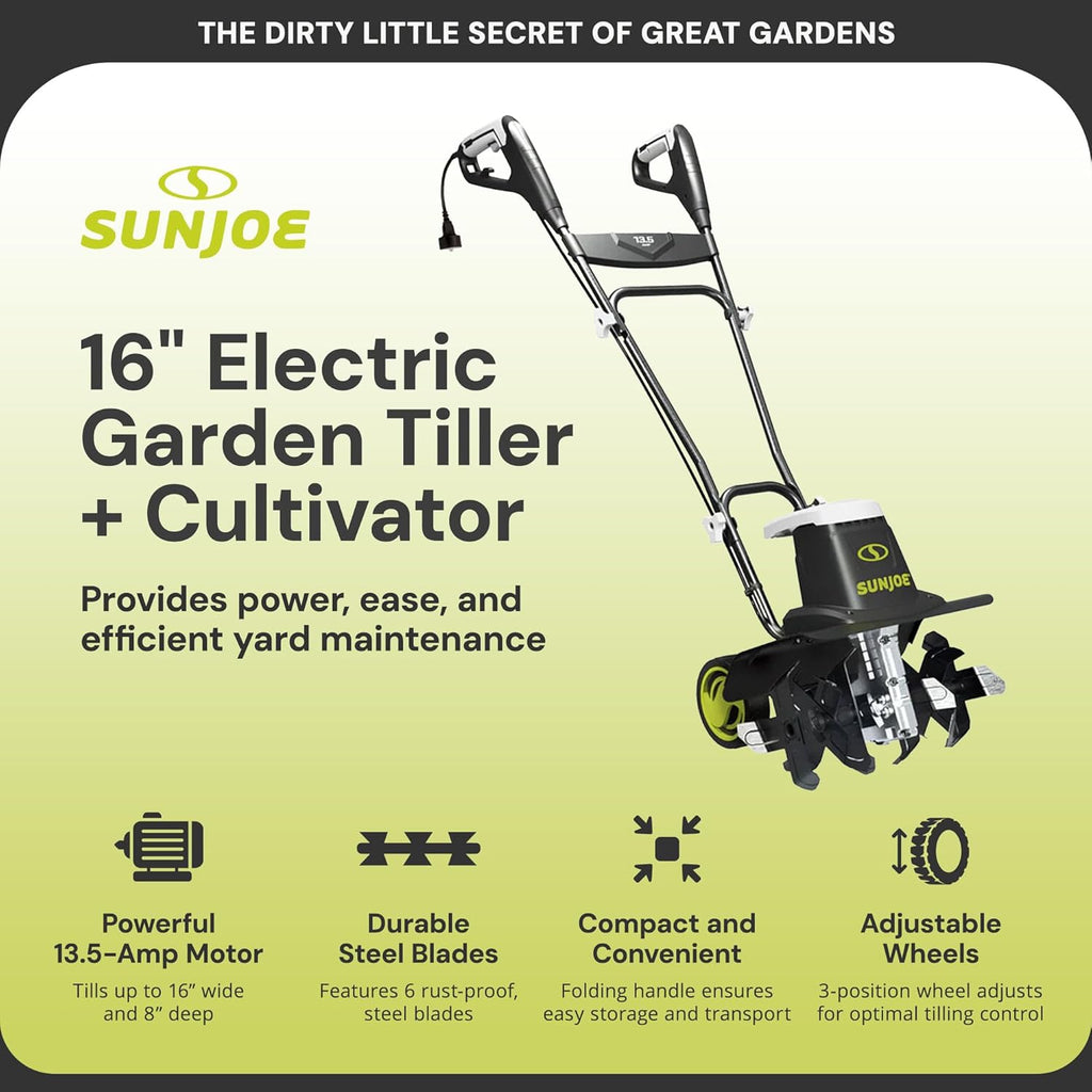 Su Jo Corde Electri Garde Tille Cultivato wit Stee Tines 1 Inch 13.5-Am Moto Heavy-Dut Tillin Machin fo Lawn Yard an Gardenin Care TJ604E