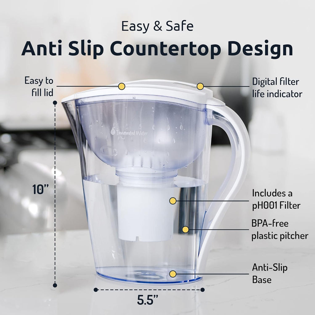 Invigorate Wate Filte Pitche wit Alkalin Filte BPA-Fre Hig p Purifier 14-Cu Capacit wit SmartLigh Filte Chang Indicator (9 Gallon Lon Filte Life