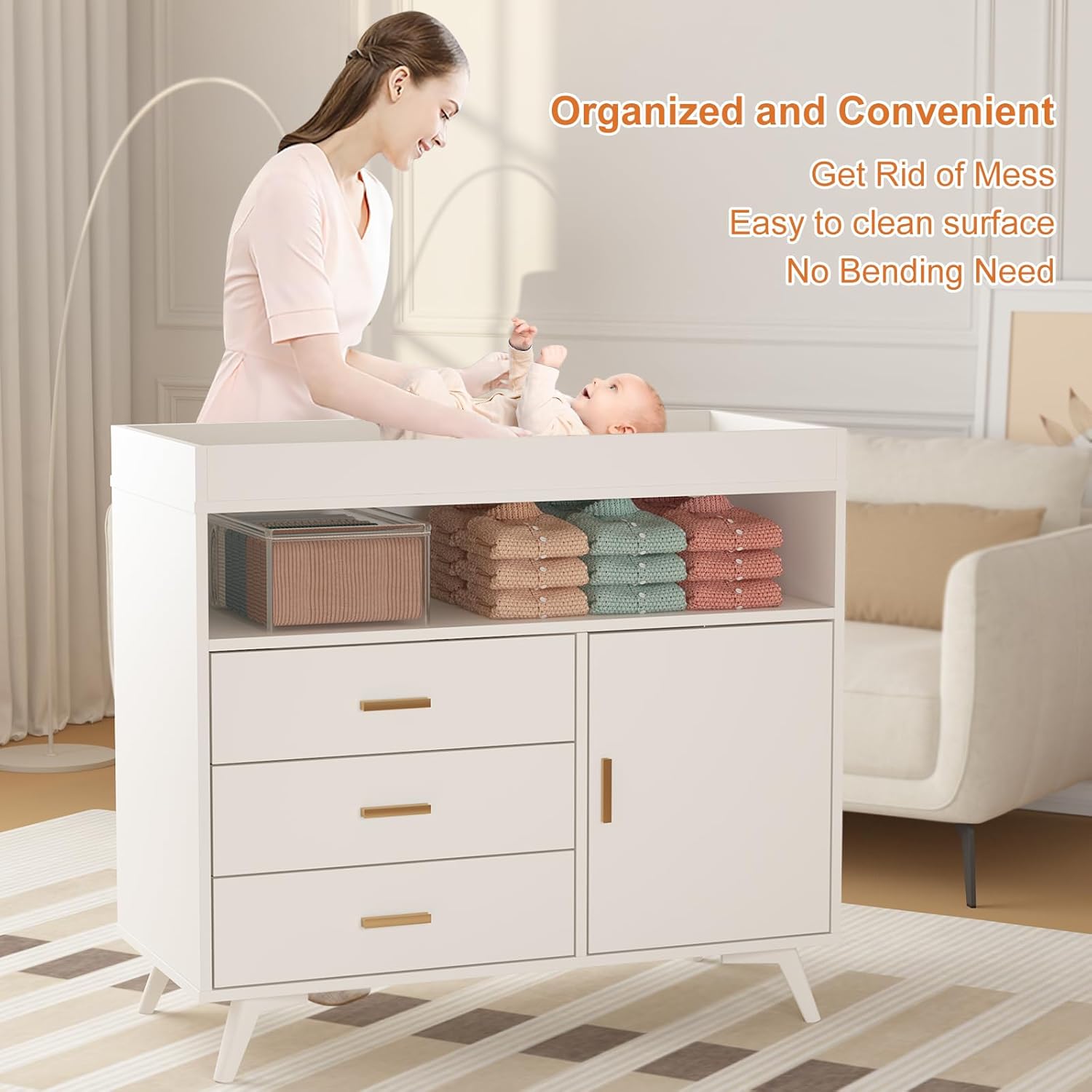 GarveeLif Bab Changin Tabl Dresse fo Infants 3-Drawe Change Dresse wit Removabl Changin pad Dresse wit Changin Tabl Top Dresse fo Nursery Woo Diape Changin Station