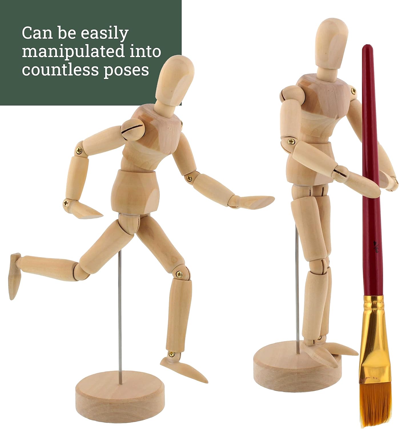 US Art Supply Wood Artist Drawing Manikin Articulated Mannequin with Base and Flexible Body - Perfect for Drawing The Human Figure (5" Male)