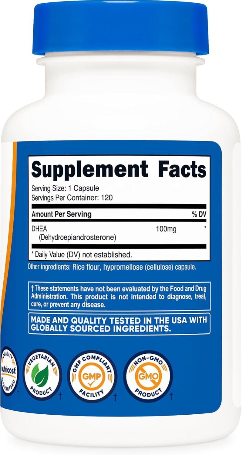 Nutricost DHEA 100mg, 120 Capsules - Gluten Free, Soy Free, Non-GMO, Supplement