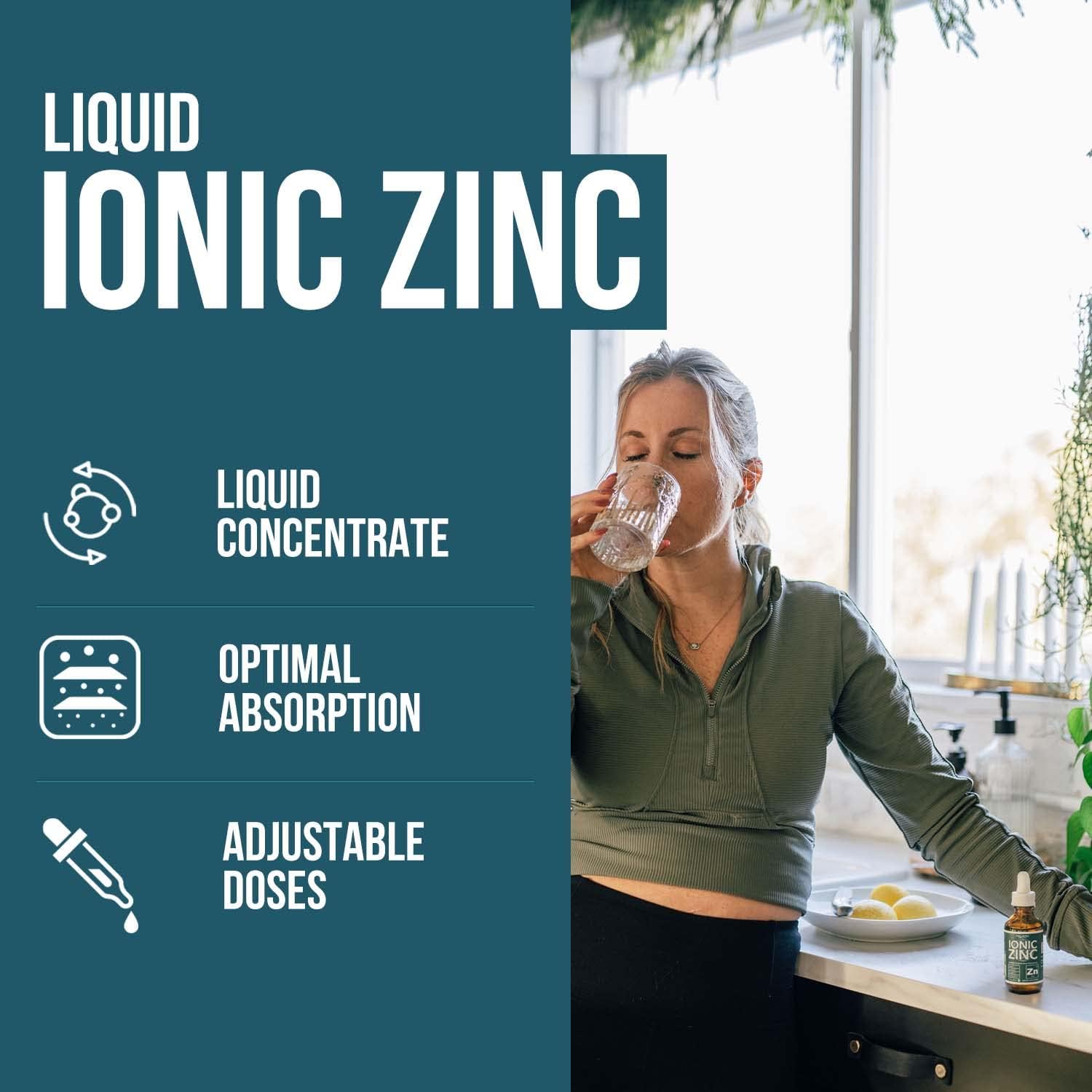 Ioni Liqui Zin  Mont Supply Adjustabl Dosin fo Adult Hig Absorption Vegan Glas Bottl Support Immun System Brai Thyroi Healt Essentia Minera Supplemen ( oz)