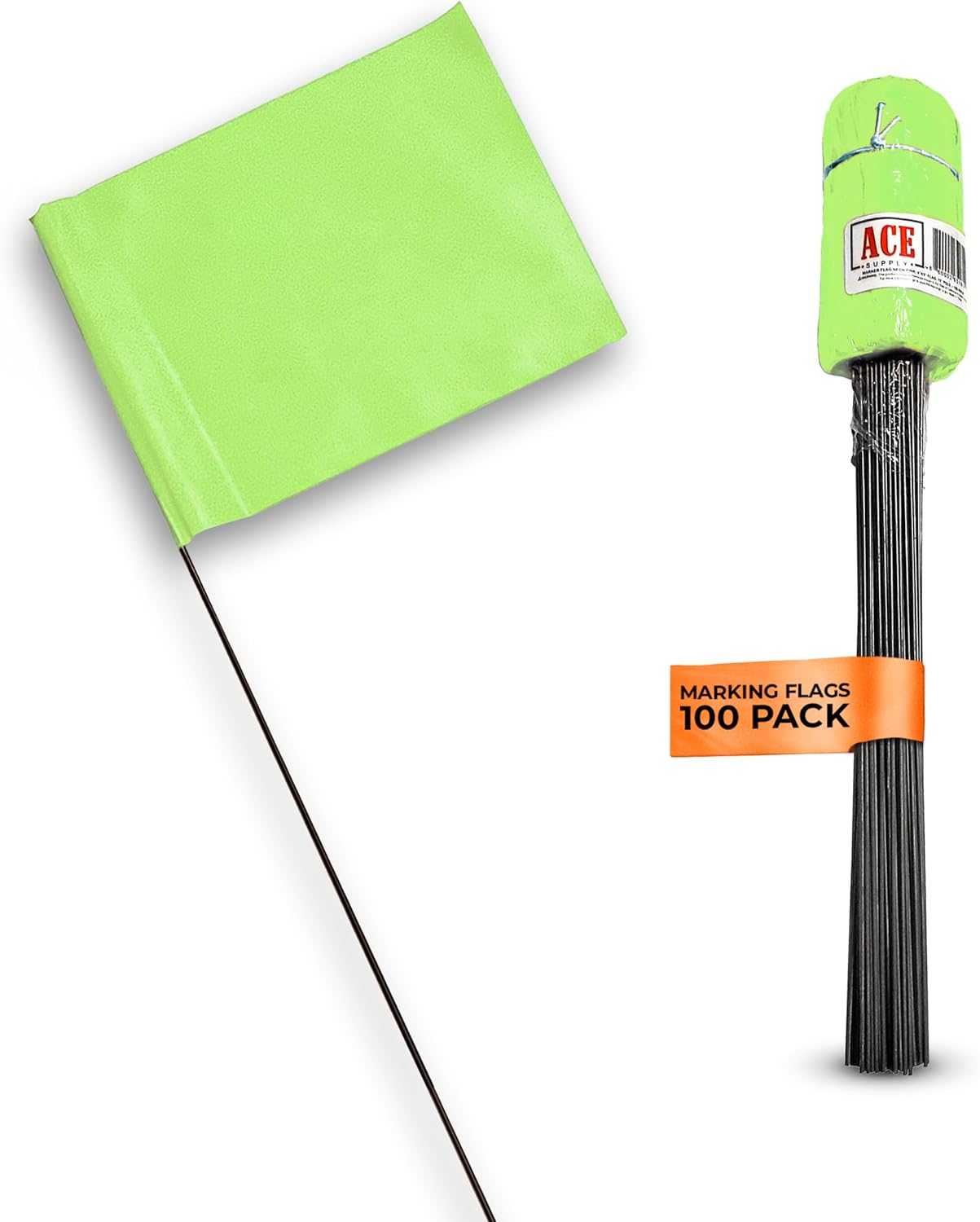 Fluorescent Lime Marking Flags 100 Pack - 4x5x15 Inch Marker Flags - Markers For Lawn, Irrigation, Landscaping, Survey Sprinkler Head Marking