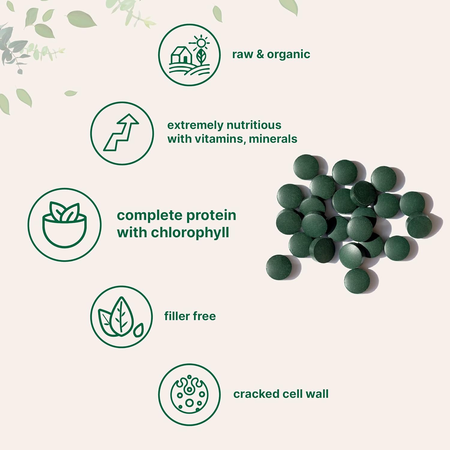 Organi Chlorell Tablets 500m Pe Tablet 72 Tab (36 Grams) Month Supply Broke Cel Wall Ric i Vega Protei Vitamins N Filler N Additive Non-GM Pur Gree Alga Superfood