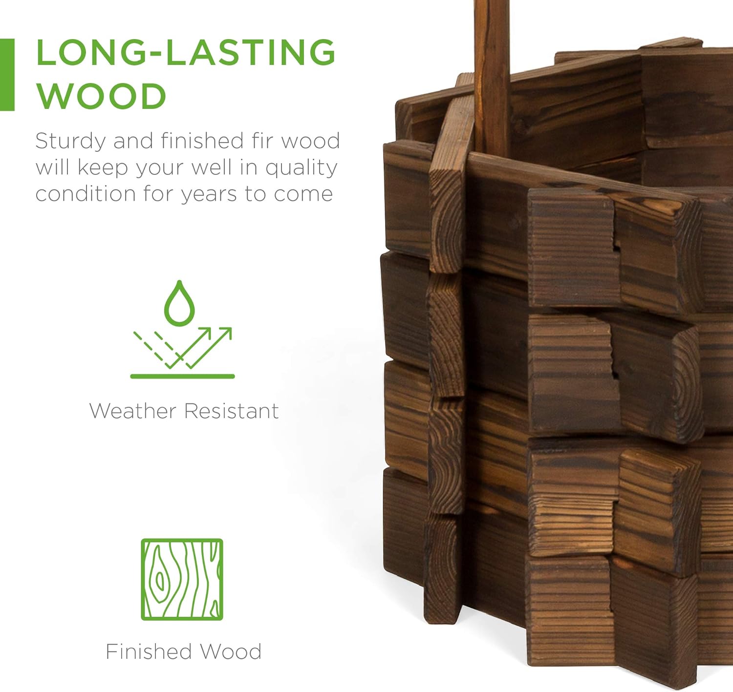 Bes Choic Product Rusti Woode Wishin Wel Plante Outdoo Hom D¨¦co fo Patio Garden Yar w/Hangin Bucket
