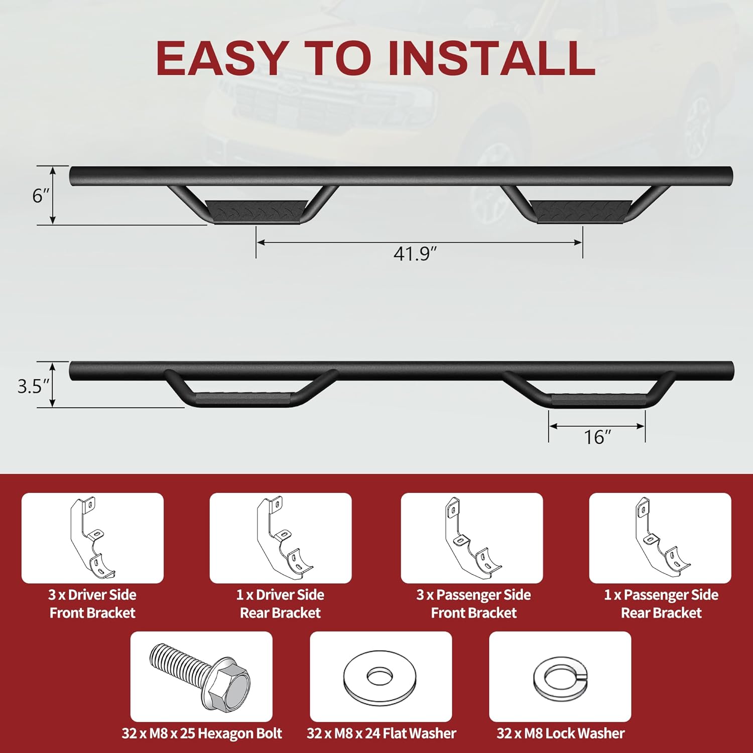 YITAMOTOR Drop Running Boards Compatible with 2019-2026 Chevy Silverado/GMC Sierra 1500 Crew Cab, 2020-2026 2500HD 3500HD Crew Cab Carbon Steel Side Steps Nerf Bars Rails(Excl. 2019 1500 LD)