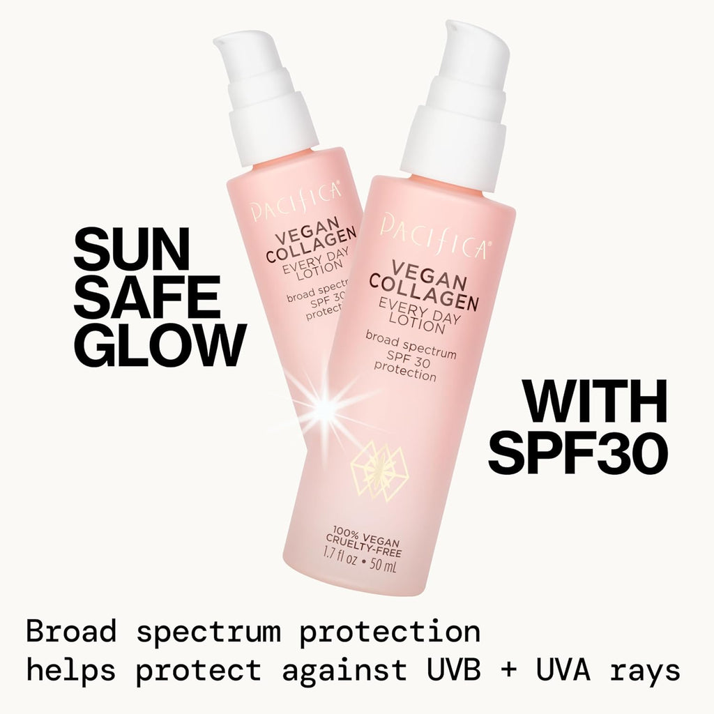 Pacific Beaut Vega Collage SP 3 Broa Spectru Sunscree Ever Da Fac Lotion UVA/UV Protectio fo Al Ski Types Lightweight Moisturizin Hydrating Cruelt Free White 1. F Oz