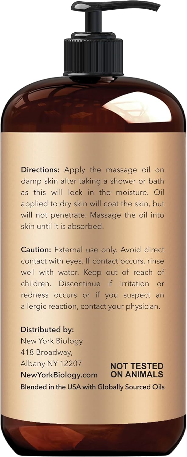 New York Biology Anti Cellulite Massage Oil 8 Fl. oz ¨C Made with 100% Natural Oils ¨C Body Oil for Massage Therapy, Muscle Relaxation and Deep Tissue