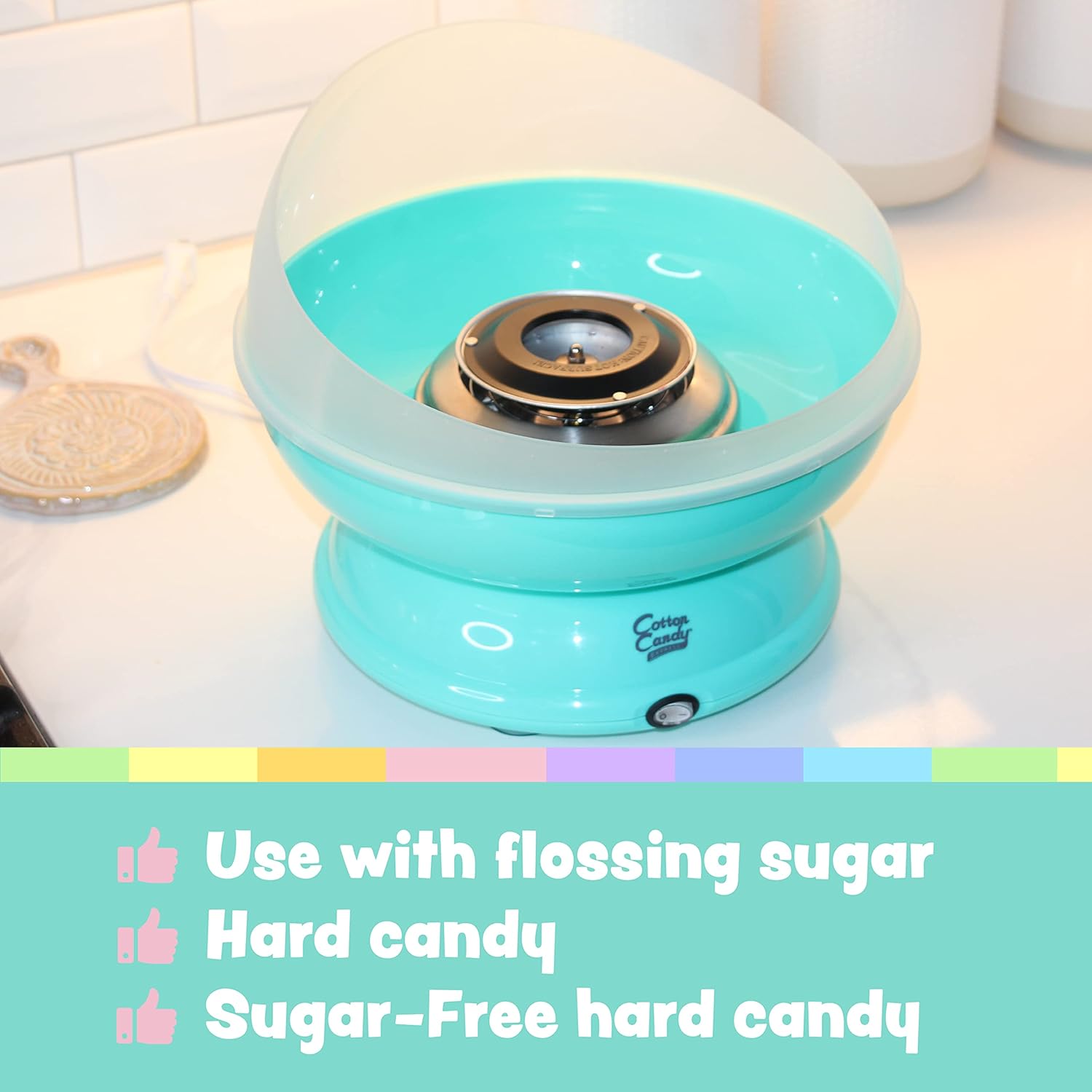 Cotton Candy Express BB1000-S Cotton Candy Machine, with 5-11oz. Jars of Cherry, Grape, Blue Raspberry, Orange, Pink Vanilla Floss Sugar 50 Paper Cones Easy to Use and Clean