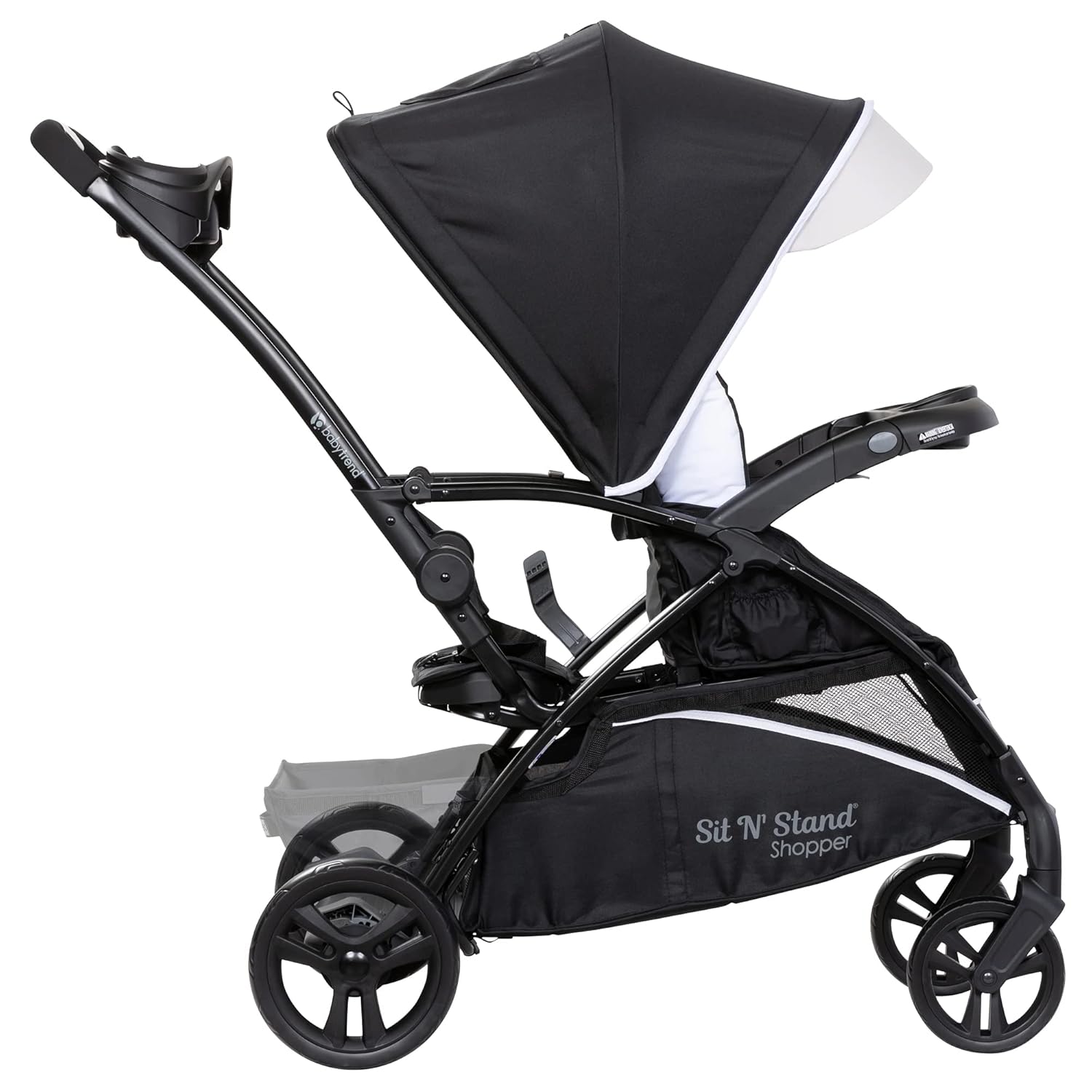 Baby Trend Sit N' Stand 5-in-1 Collapsible Shopper Stroller with Canopy, Visor, Extendable Storage Basket, Phone Tray, and 2 Cup Holders, Modern Khaki