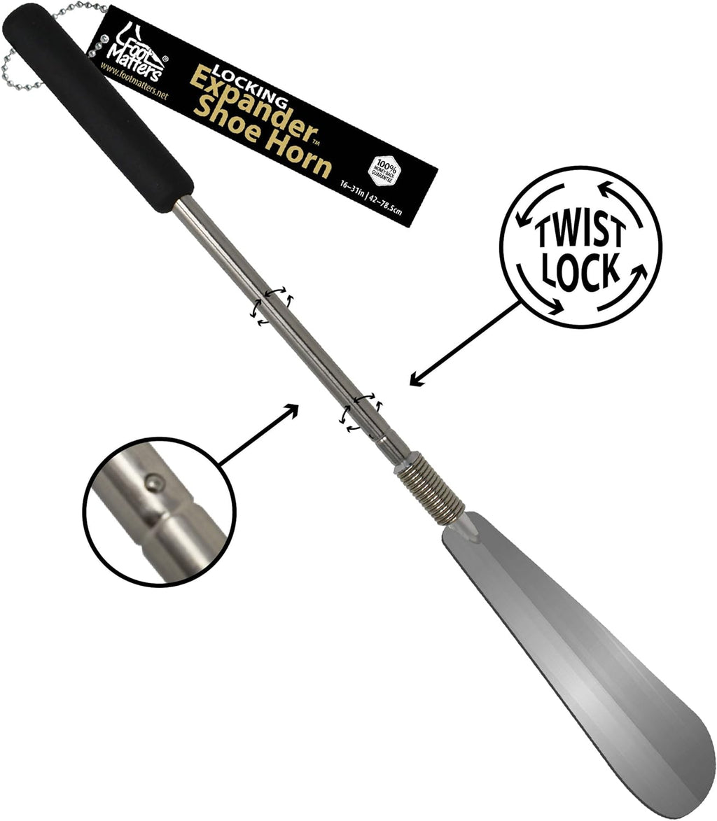 FOOTMATTERS Expander Shoe Horn Extra Long Handle - Twist to Lock - Extends 16 to 31 inches