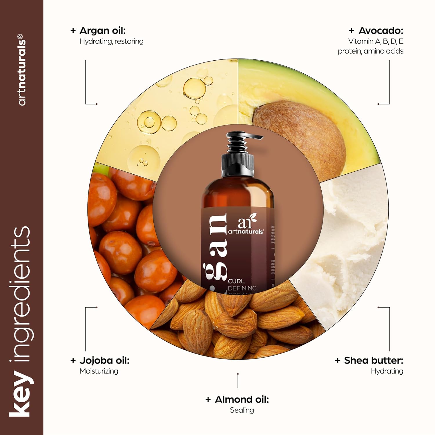 Artnatural Cur Definin Cream-Moisturize Enhance w/Almond Jojob Arga Oi Natura Friz Contro fo Wav Curl Hai Product Sulfat Fre 1 O fo Wome an Men