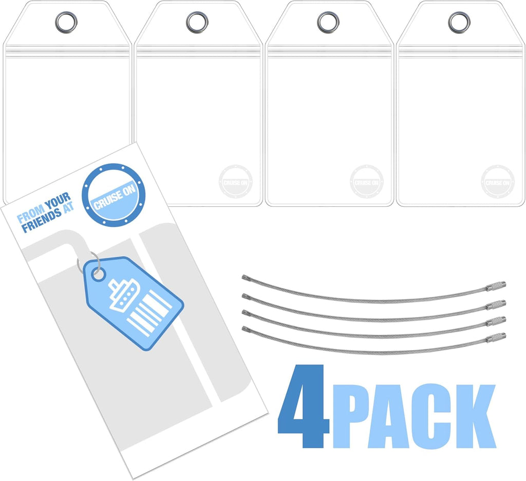 Princess Cruise Luggage Tag Holder by Cruise On [4 Pack] Fits All Princess Ships & Tags, Cruise Essentials 2025 & 2026 - Clear Luggage Tags