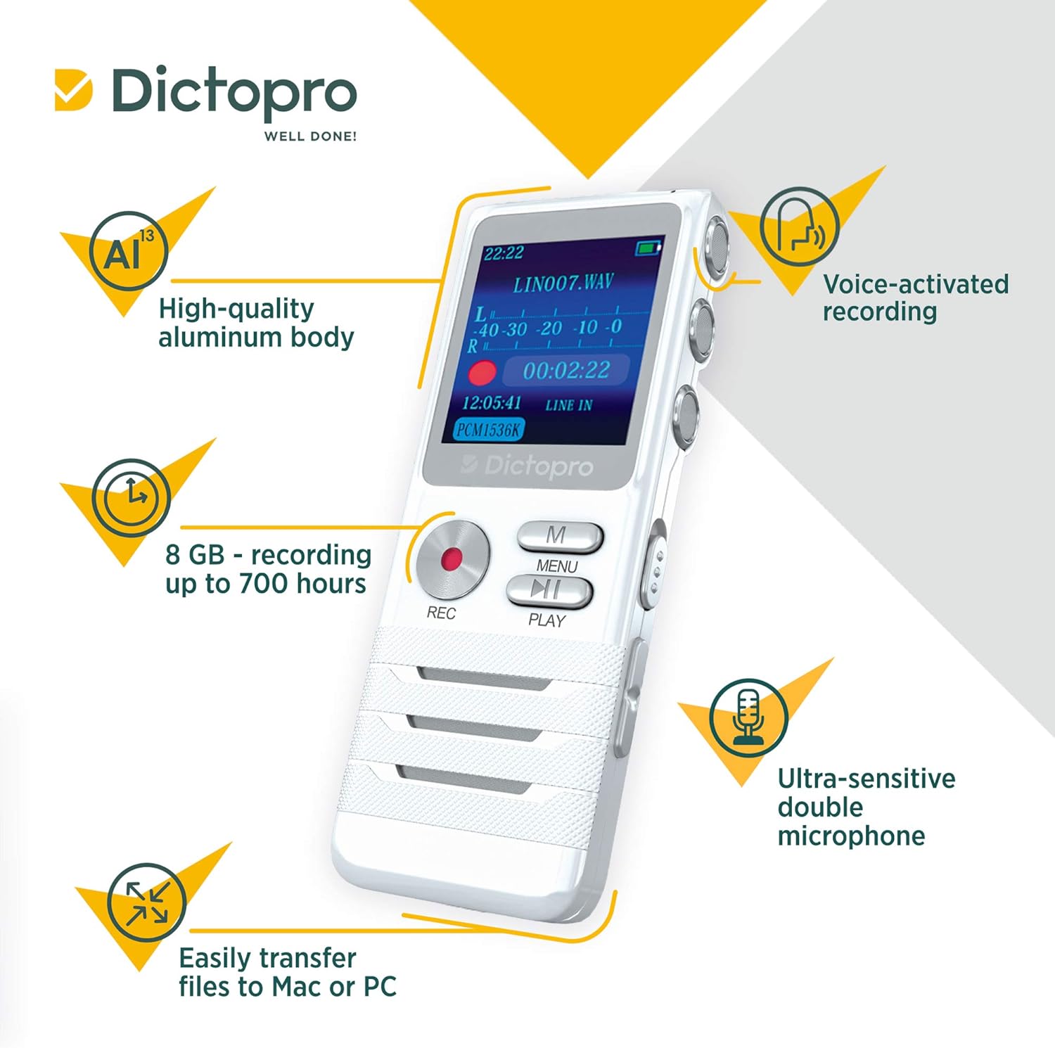 Voic Activate Digita Recorde Ultr Sensitiv Dua Mics 8GB 700 Storage Nois Reductio Dictophone Portabl Audi Recordin fo Lectures Meetings Interviews Work Doctor Dictopr X100