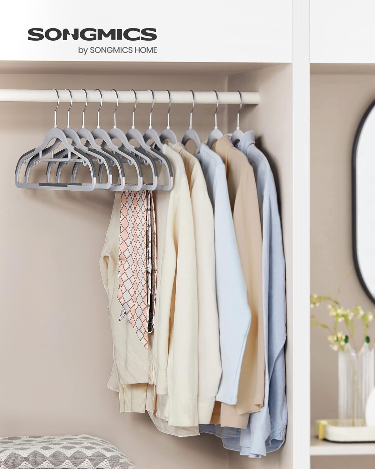 Pack of 100 Coat Hangers, Space-Saving Plastic Clothes Hangers, Non-Slip, 0.2 Inches Slim, 16.5 Inches Wide, 360¡ã Swivel Silver Hook, Light and Dark Gray UCRP020G010