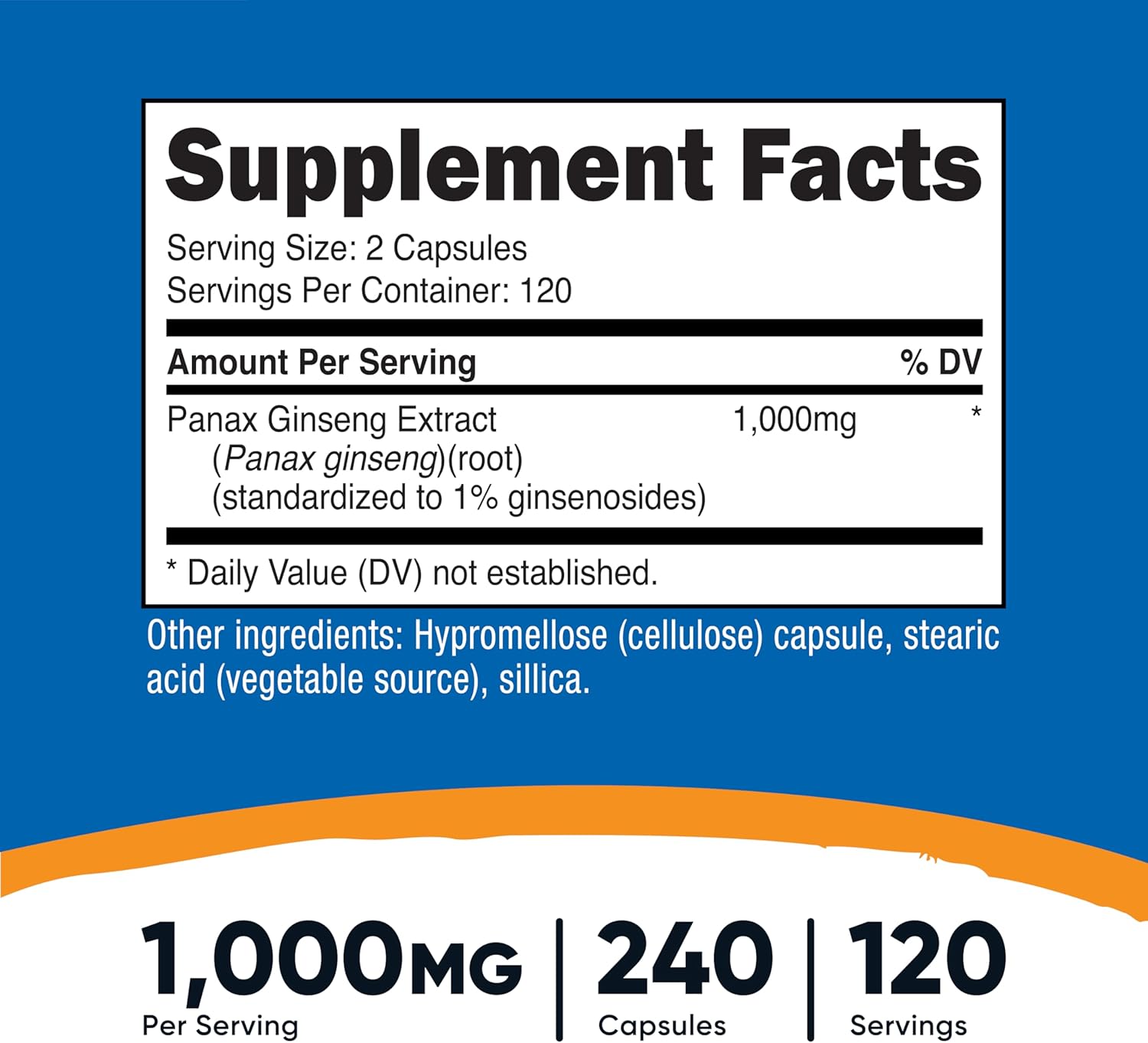 Nutricos Pana Ginsen 1000mg 24 Capsule No GMO Glute Free 12 Servings