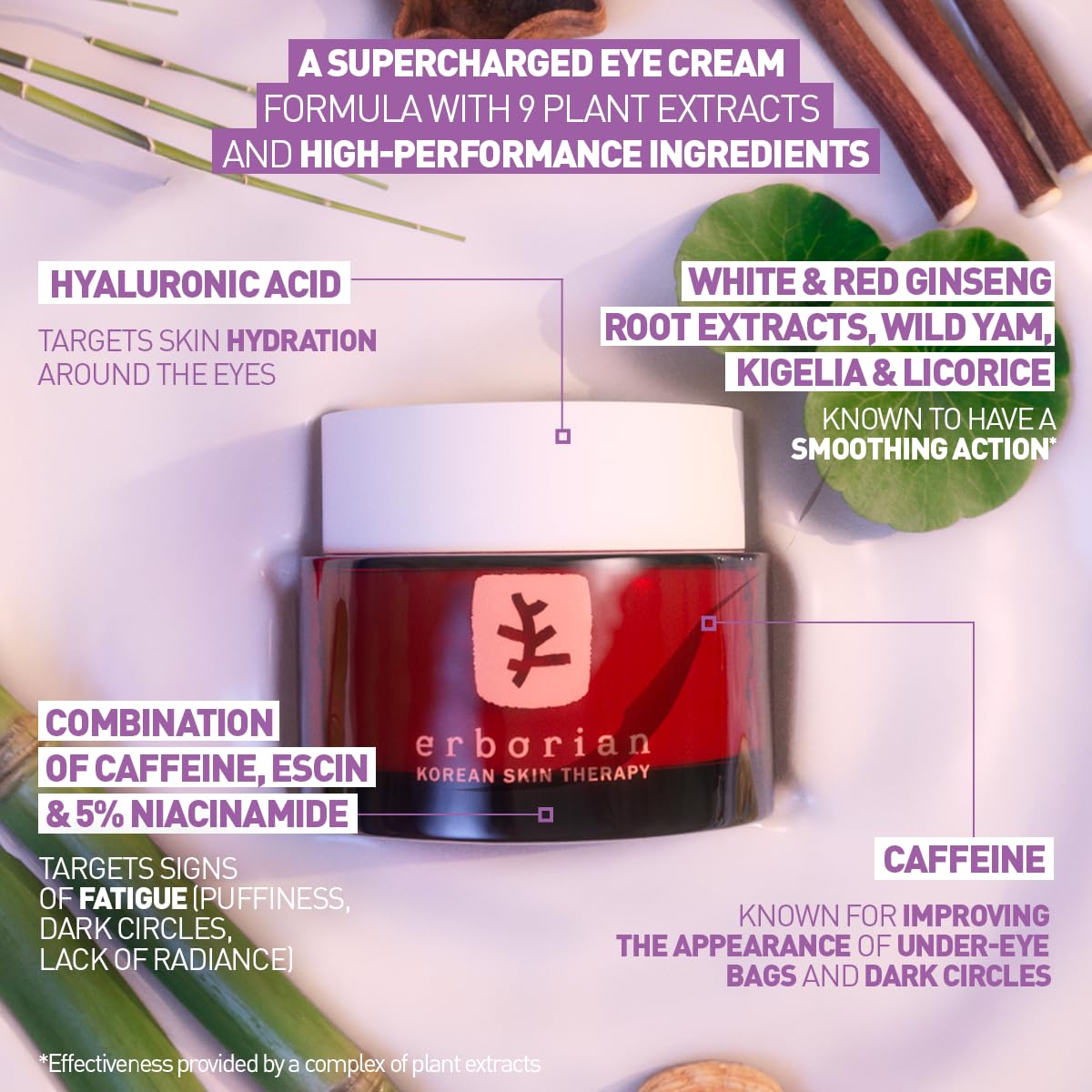 Erboria Ski Therap Ey Cream Multi-Perfectin Anti-Aging Illuminates De-Puffs Firms Hydrate Wit Caffiene Lightweight Korea Skincare 15mL