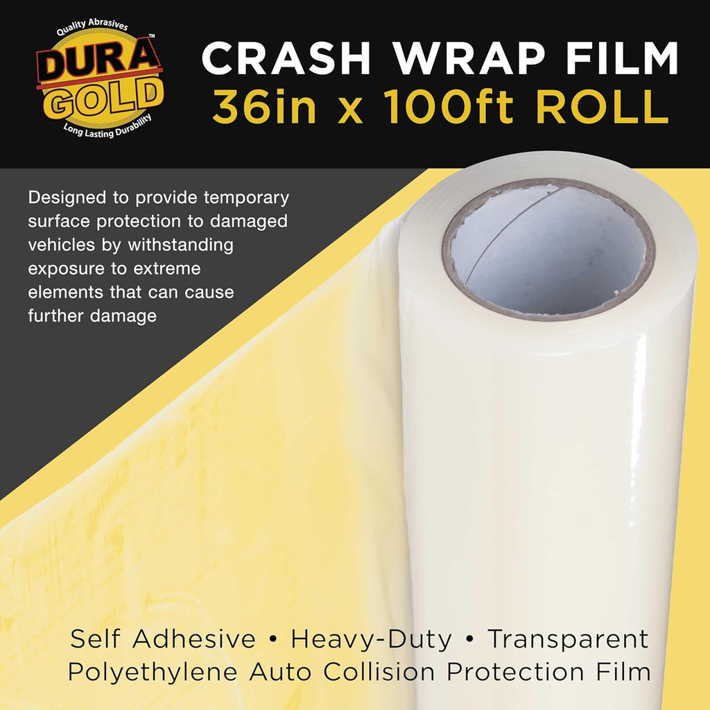 Dura-Gol Cras Wra Film 36-inc 100-foo Roll Clea Plasti Protector Self-Adhesiv Plasti fo Aut Collision Weather Dus Protection Broke Window Windshields