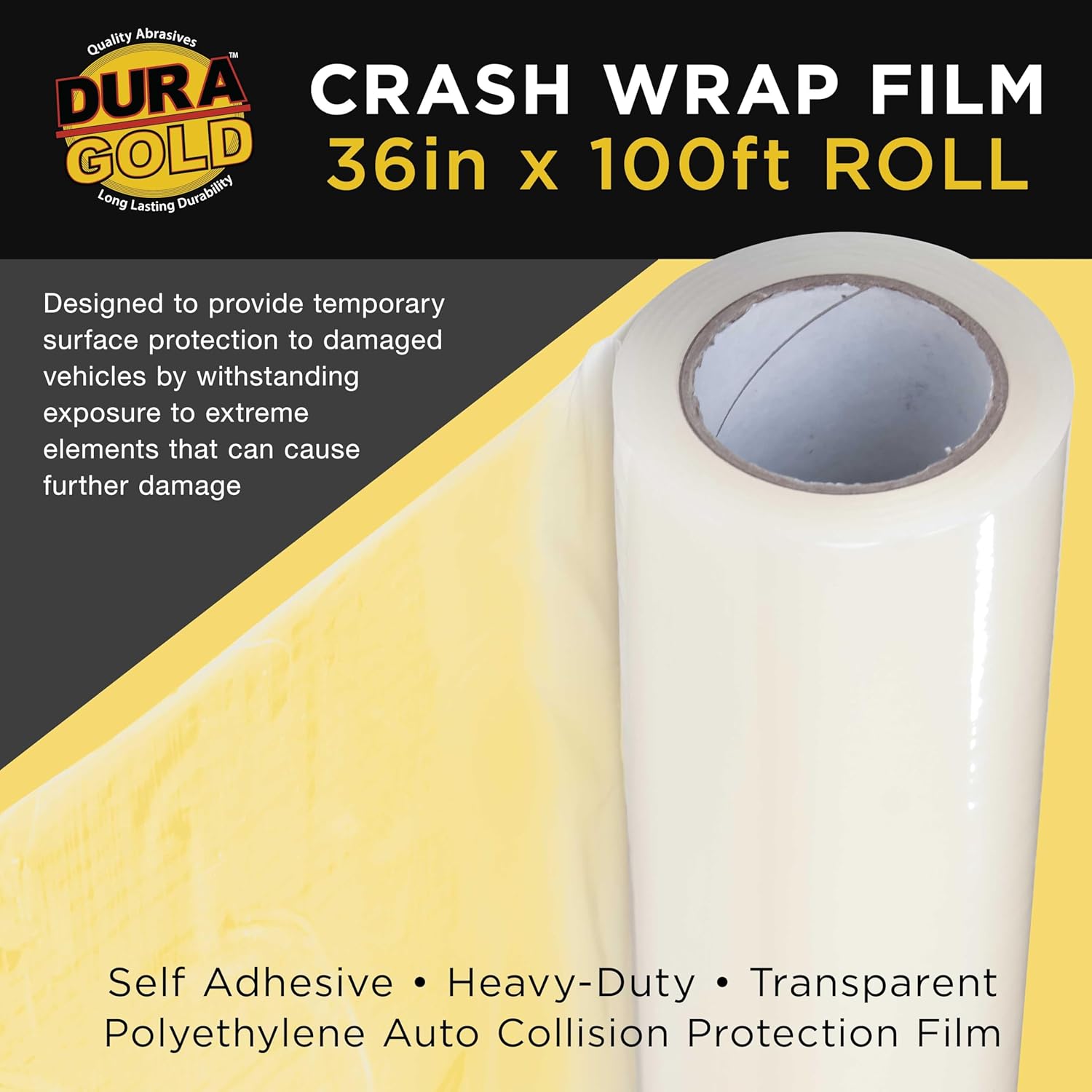 Dura-Gol Cras Wra Film 36-inc 100-foo Roll Clea Plasti Protector Self-Adhesiv Plasti fo Aut Collision Weather Dus Protection Broke Window Windshields